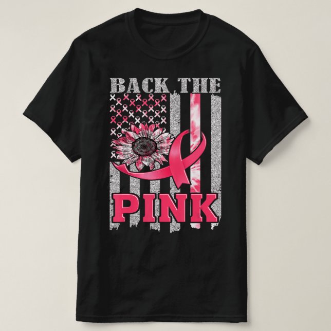 Camiseta Back The Pink Ribbon Flag Breast Cancer Awareness  (Frente do Design)