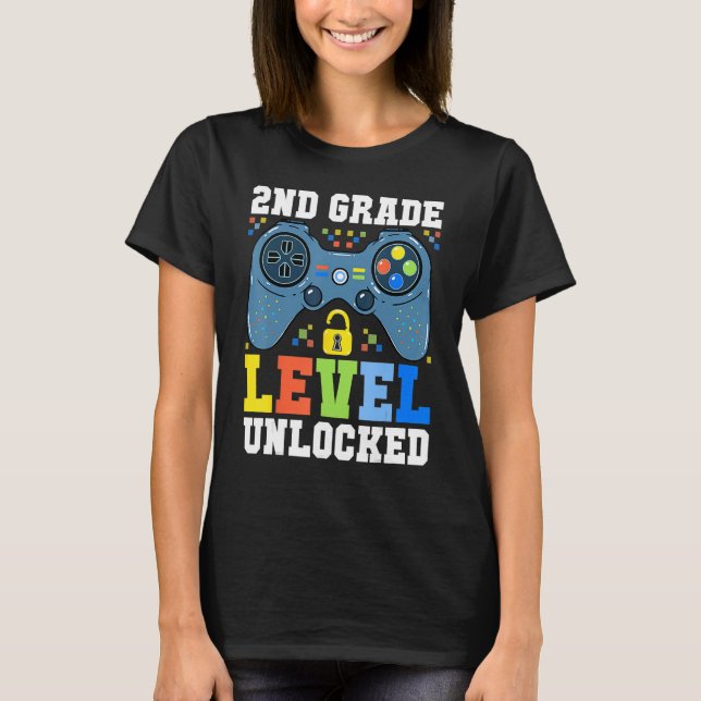 Camiseta Back To School  2nd Grade Level Unlocked Gamer Boy (Frente)