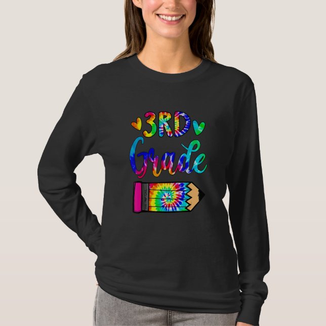 Camiseta Back To School   3rd Grade Teacher Pencil Tie Dye (Frente)
