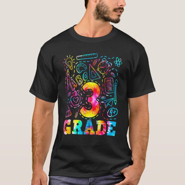 Camiseta Back To School 3rd Third Grade Typography Tie Dye  (Frente)