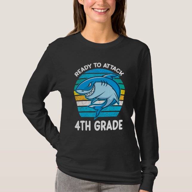 Camiseta Back To School 4th Grade Kids Outfit Shark   (Frente)