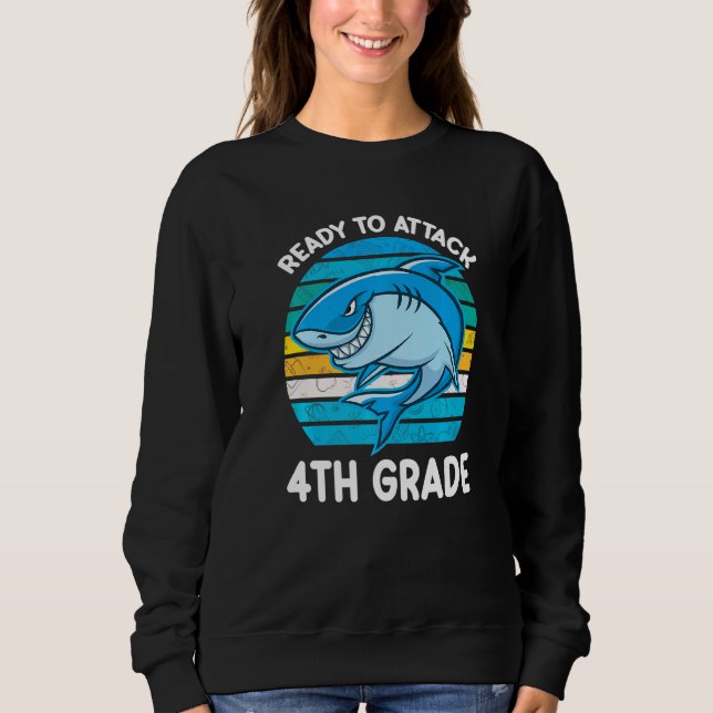 Camiseta Back To School 4th Grade Kids Outfit Shark (Frente)
