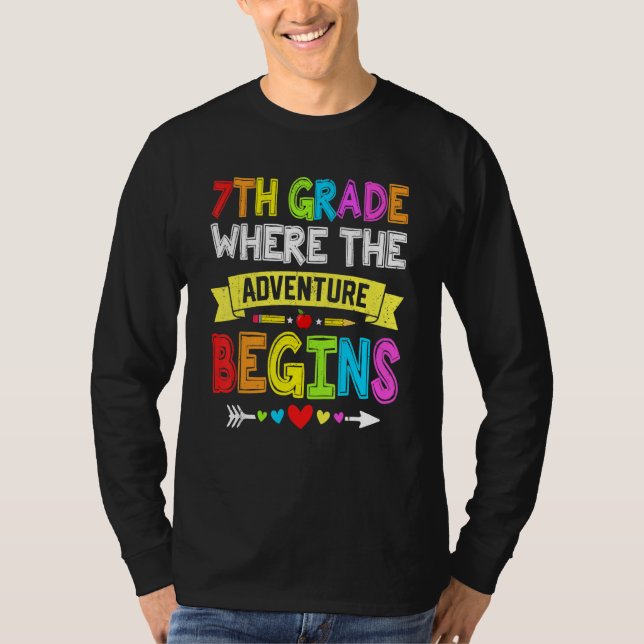 Camiseta Back To School 7th Grade Where The Adventure Begin (Frente)