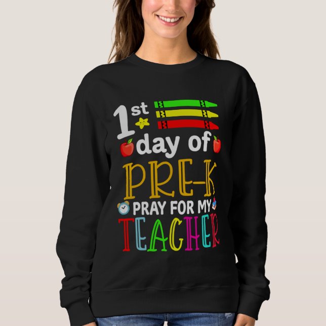 Camiseta Back To School First Day Of Pre K Pray For My Teac (Frente)