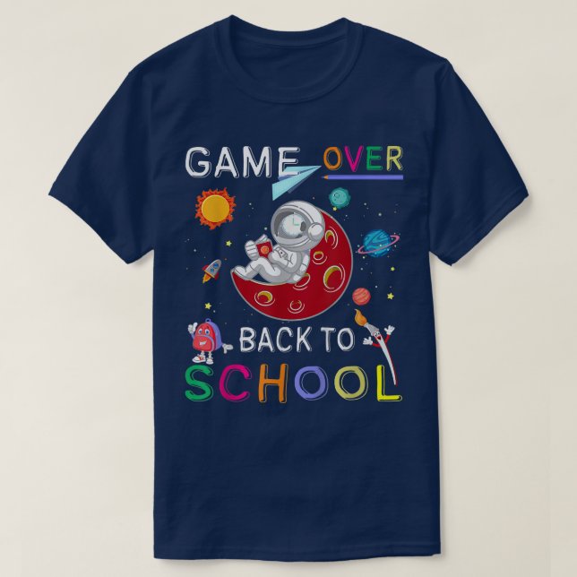 Camiseta Back to School Funny Game Over Teacher Student Ast (Frente do Design)