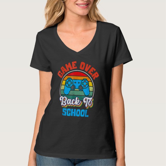 Camiseta Back To School  Game Over Teacher Student Controll (Frente)