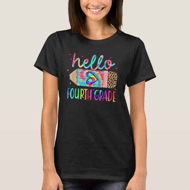 Camiseta Back To School Hello 4th Grade Leopard Tie Dye Pen (Frente)