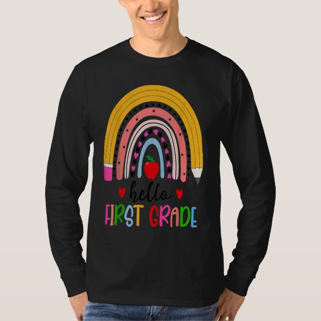 Camiseta Back To School Hello First Grade Teacher Rainbow T (Frente)