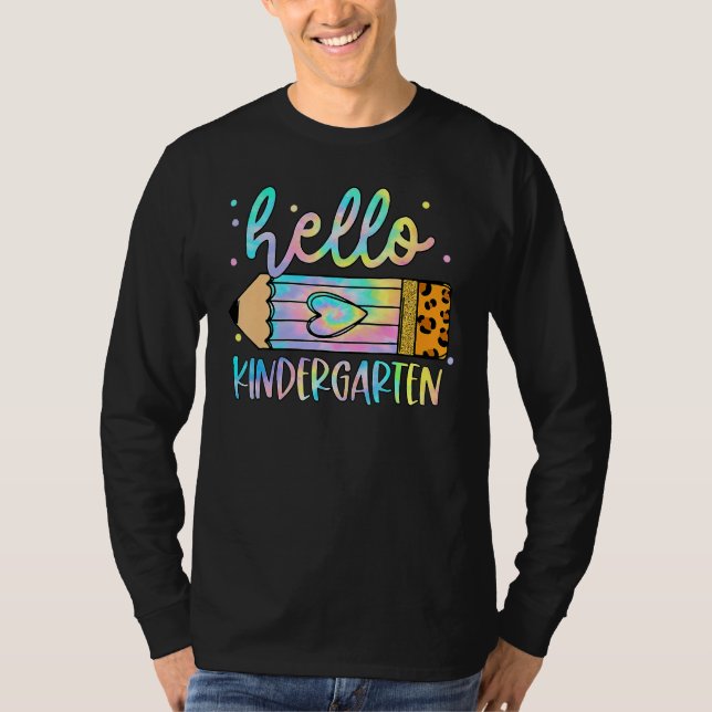 Camiseta Back To School Hello Kindergarten Leopard Tie Dye  (Frente)