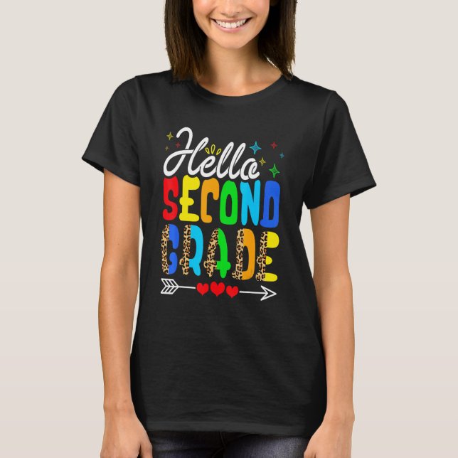 Camiseta   Back To School Hello Second Grade Leopard First  (Frente)