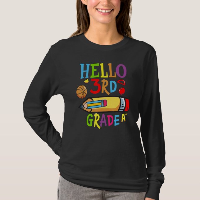 Camiseta Back To School Hello Third 3rd Grade For Kids (Frente)