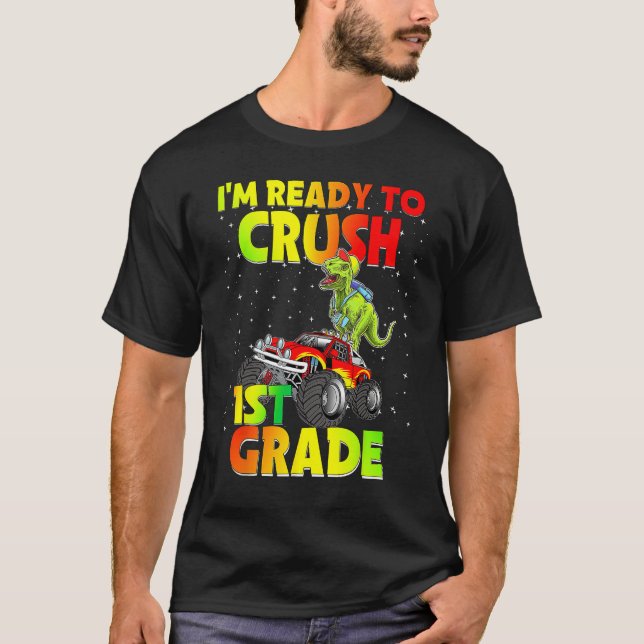 Camiseta Back To School I'm Ready To Crush 1st Grade Dinosa (Frente)