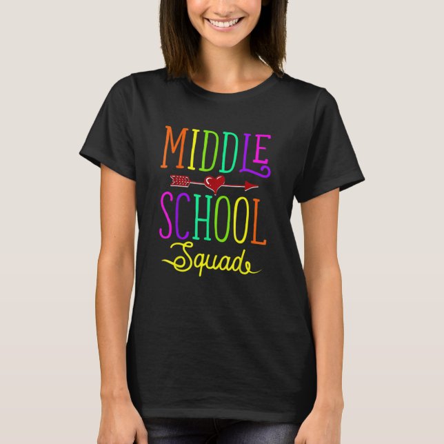 Camiseta Back To School Middle School Squad Teacher Student (Frente)