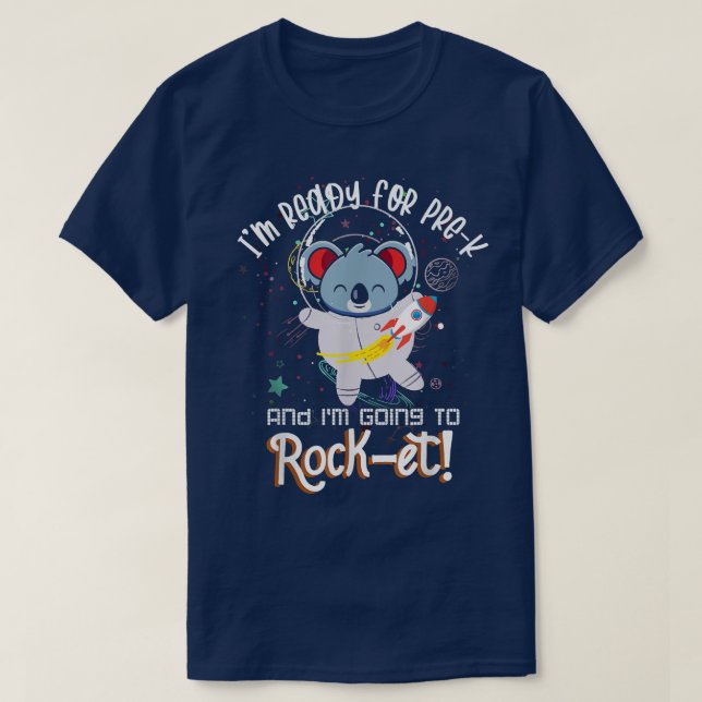 Camiseta Back To School PreK Space Rocket Astronaut Koala L (Frente do Design)