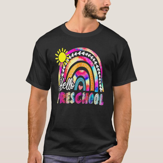 Camiseta Back To School Rainbow Boho Tie Dye Teacher Hello  (Frente)