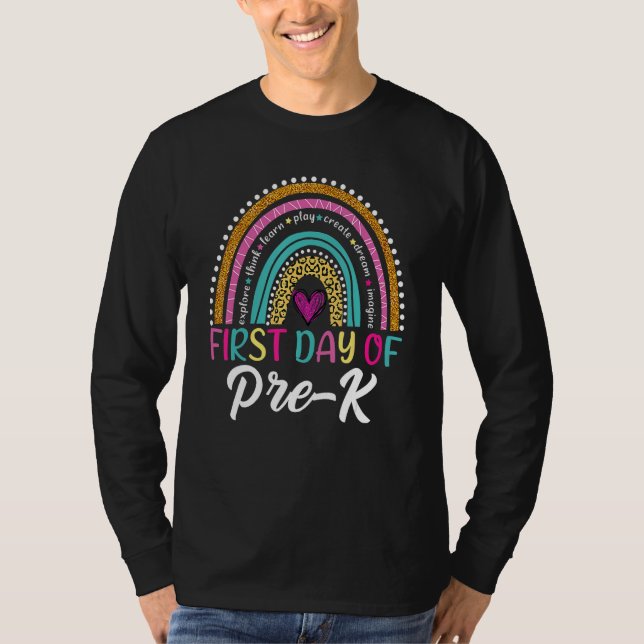Camiseta Back To School  Rainbow Happy First Day Of Pre K (Frente)