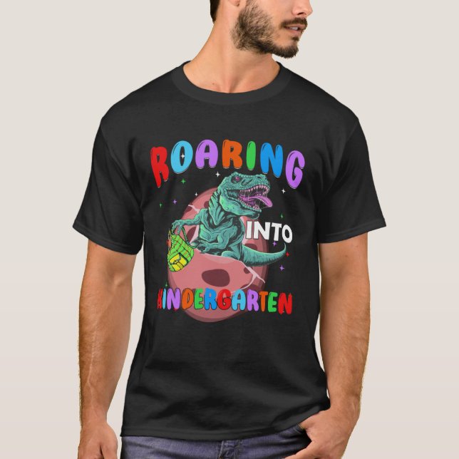 Camiseta Back to School Roaring Kindergarten Dinosaur Rex B (Frente)