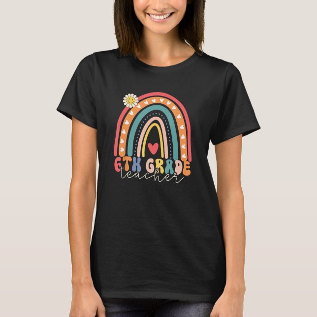 Camiseta Back To School Sixth Grade Vibes Retro Teacher Wom (Frente)