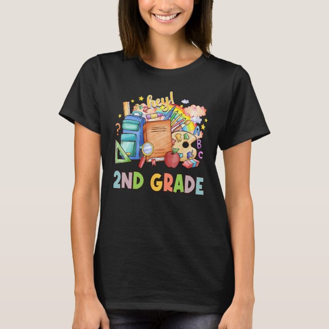 Camiseta Back To School Students Teacher Hey 2nd Second Gra (Frente)