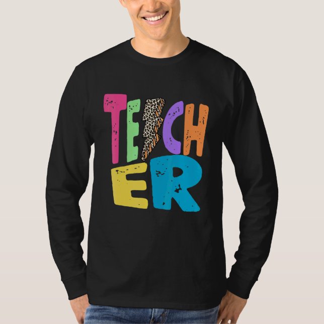 Camiseta Back To School Teacher Leopard Thunder Motivationa (Frente)