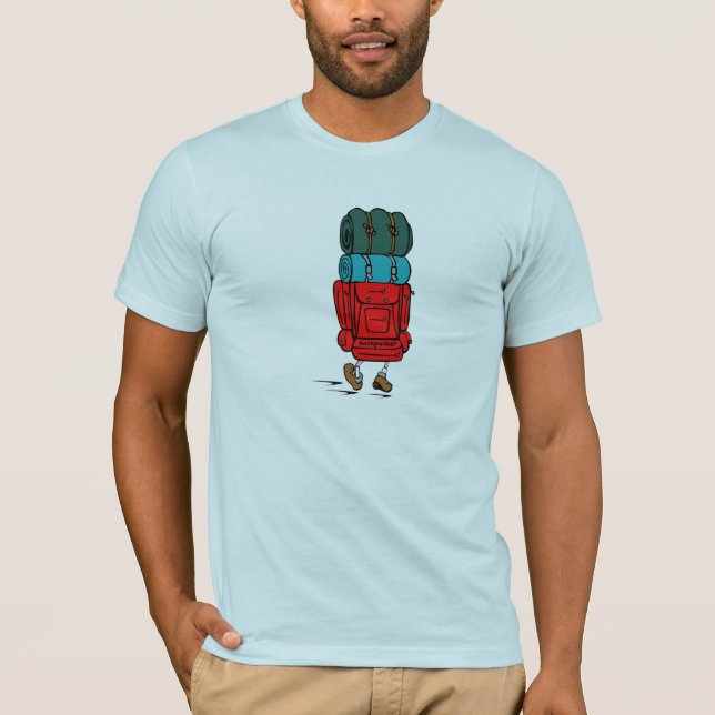 Camiseta Backpacker de desenho animado com grande mochila (Frente)