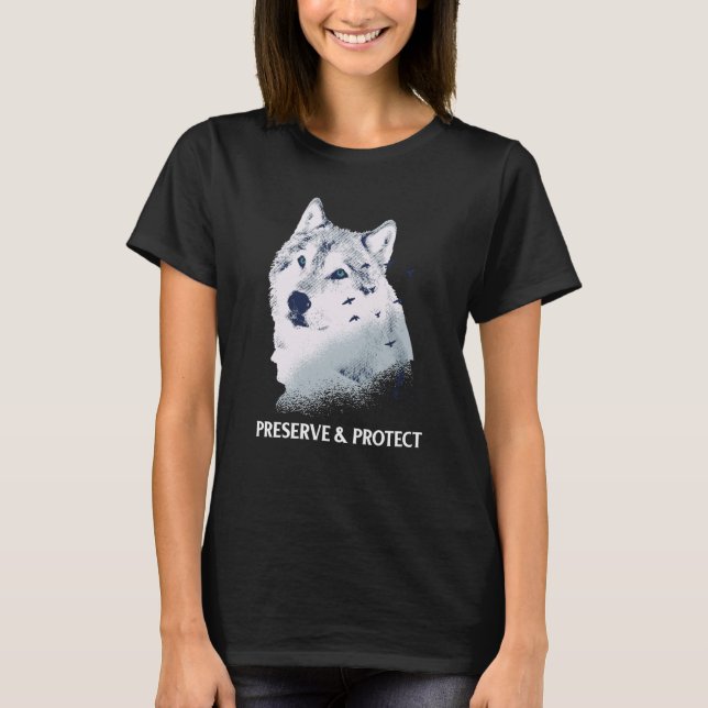 Camiseta Backprint Preserve and Protect wolves and wolf pac (Frente)
