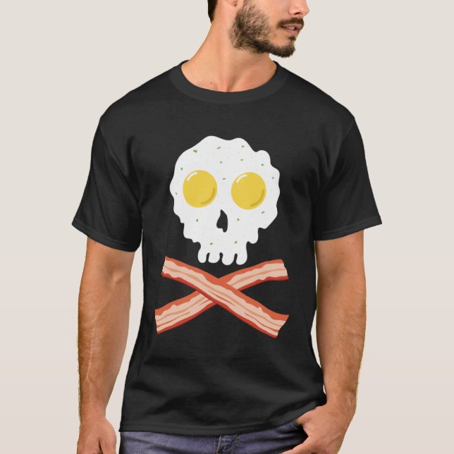 Camiseta Bacon Crossbones & Sunnyside Up Eggs Skull  Breakf (Frente)