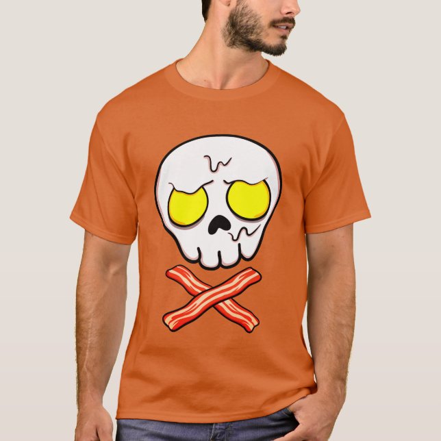Camiseta Bacon e Ovos Crânio em Crossbones Engraçado (Frente)