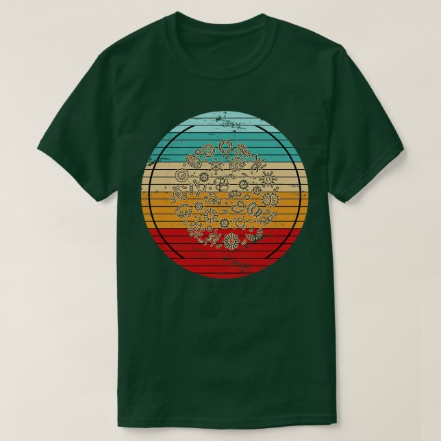 Camiseta Bactérias Retro Biologia de Microrganismos present (Frente do Design)