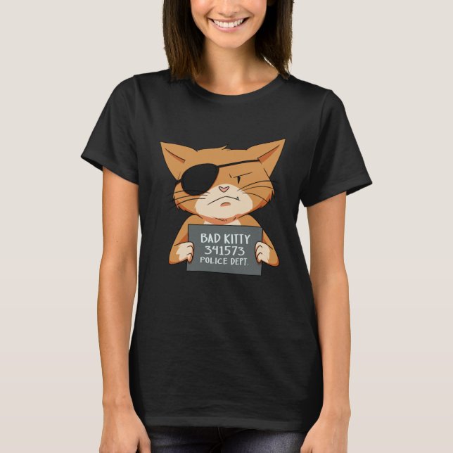 Camiseta Bad Cat Gangster Mugshot Kitty For Pet (Frente)