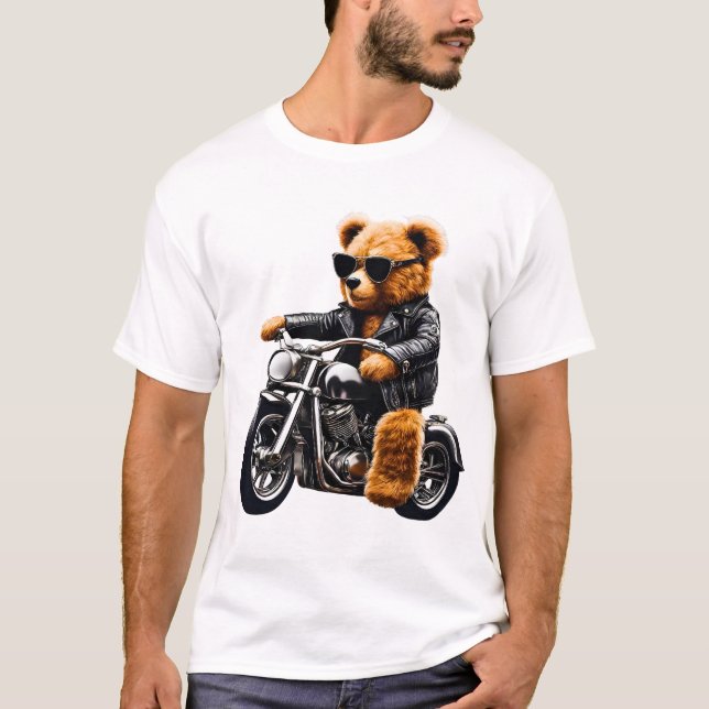 Camiseta Badass Biker Teddy Bear Art (Frente)