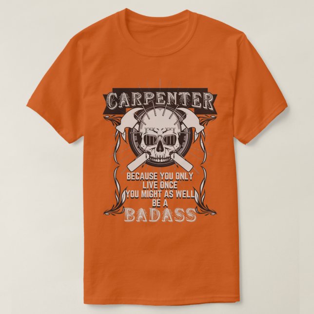 Camiseta Badass Carpenter Tradesmen Skulls Hammers (Frente do Design)