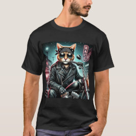 Camiseta Badass Cat - Motocicleta Feline Rebel em Couro Ja