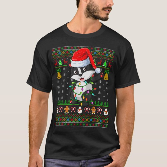 Camiseta Badger Christmas Lights Funny Santa Ugly Sweaters  (Frente)