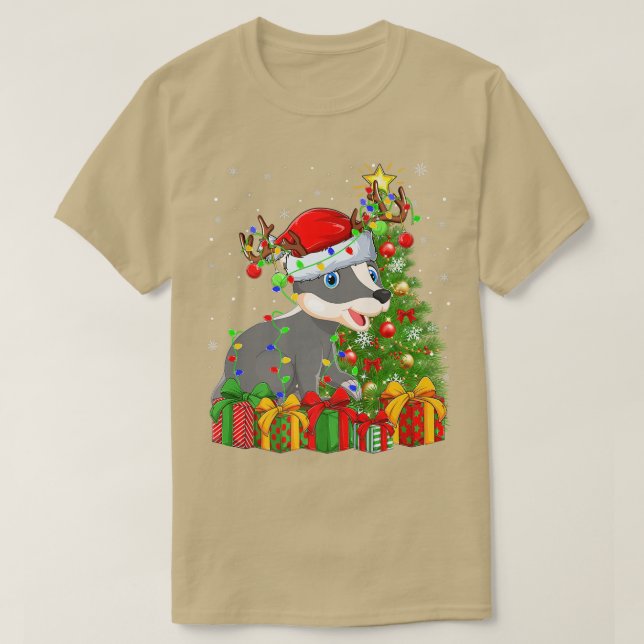 Camiseta Badger Lighting Xmas Tree Santa Hat Badger Christm (Frente do Design)