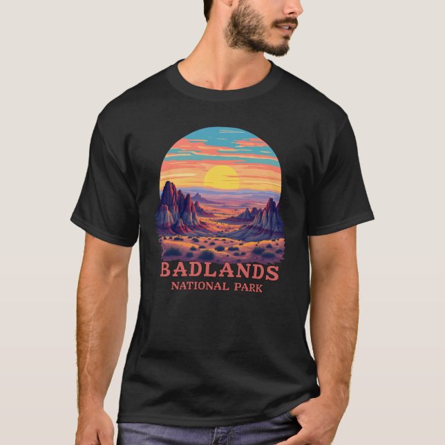Camiseta Badlands National Park Vintage Sunset Art (Frente)