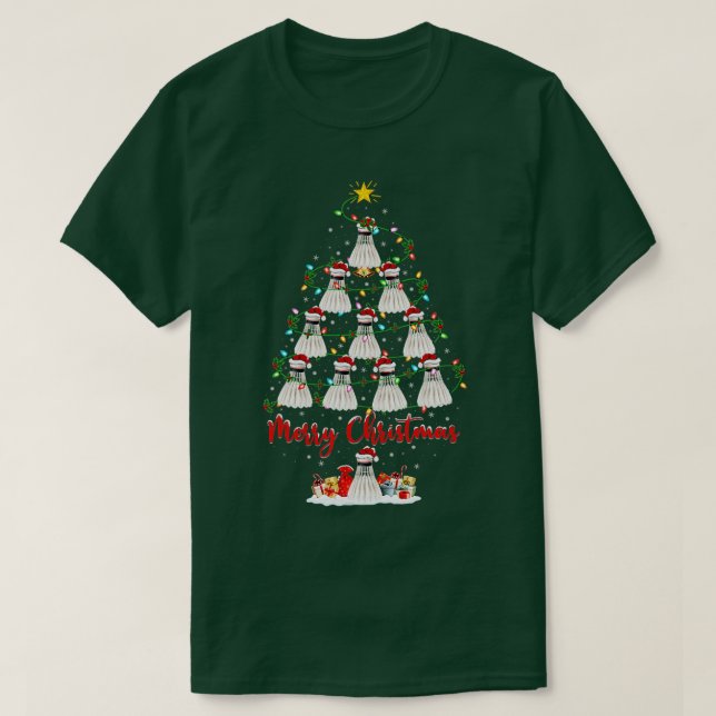 Camiseta Badminton Árvore De Natal Luz Engraçado Badminton  (Frente do Design)