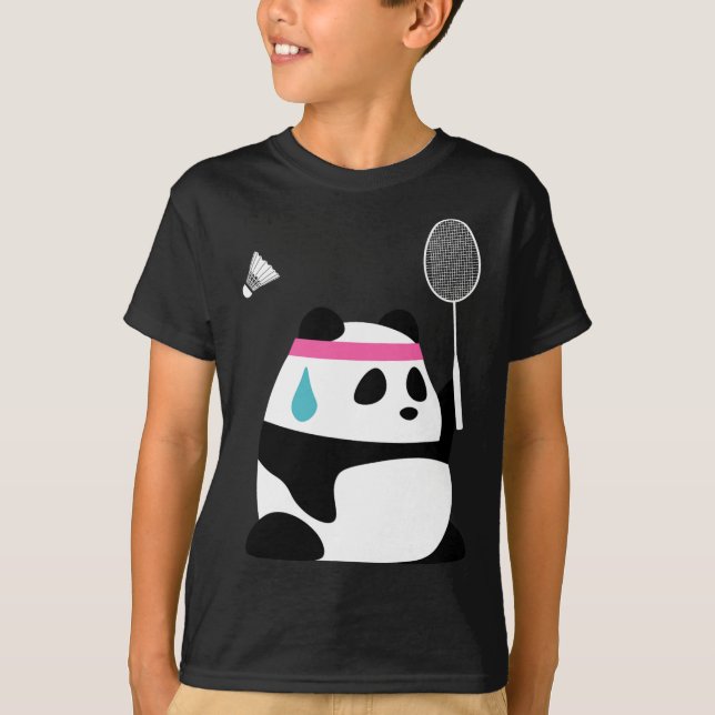 Camiseta Badminton Panda Escavado - Engraçado Shuttle Ani (Frente)