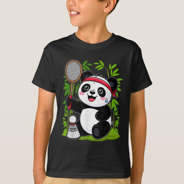Camiseta Badminton Panda Escavado - Engraçado Shuttle Ani (Frente)