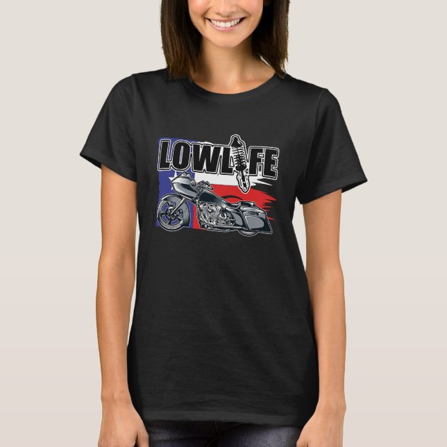 Camiseta Bagger Moto Texas Flag. Chicano Vicla Lowrid (Frente)