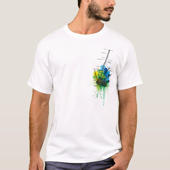 Camiseta Bagpipe das montanhas - cores verdes frescas (Frente)