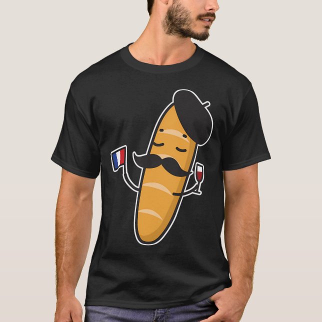Camiseta Baguete Francês Com Bandeira Francesa E Gla De Vin (Frente)