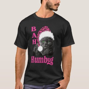 Camiseta Bah Humbug Cat Leopard Imprime Santa Hábito Natal