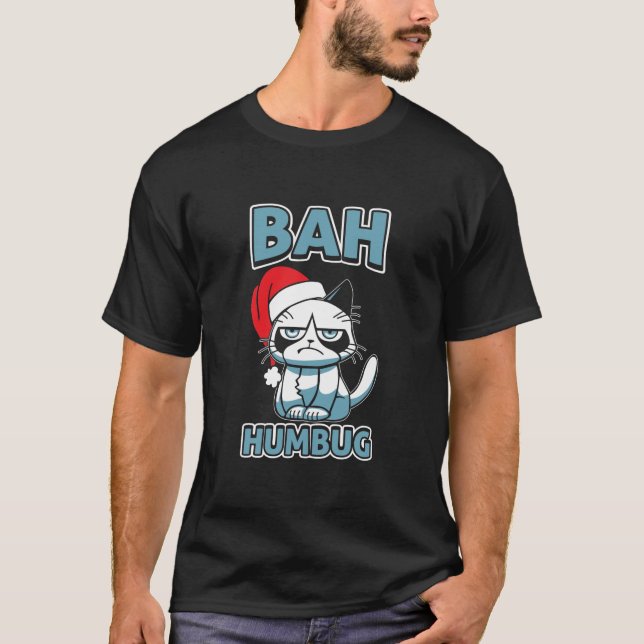 Camiseta Bah Humbug Cat Papai Noel Anti Xmas Scrooge Grumpy (Frente)