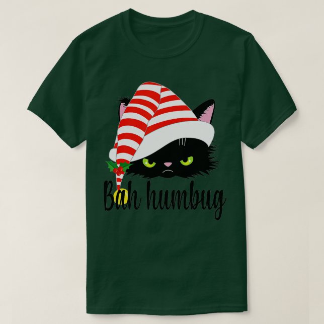 Camiseta Bah Humbug Feliz Natal Engraçado Pão Gato (Frente do Design)
