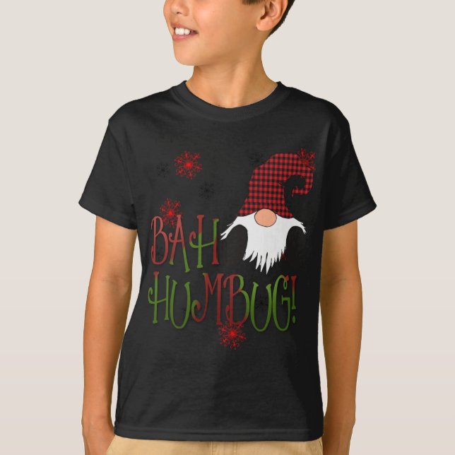 Camiseta Bah Humbug Gnome Red Xadrez Grumpy Holiday Christm (Frente)
