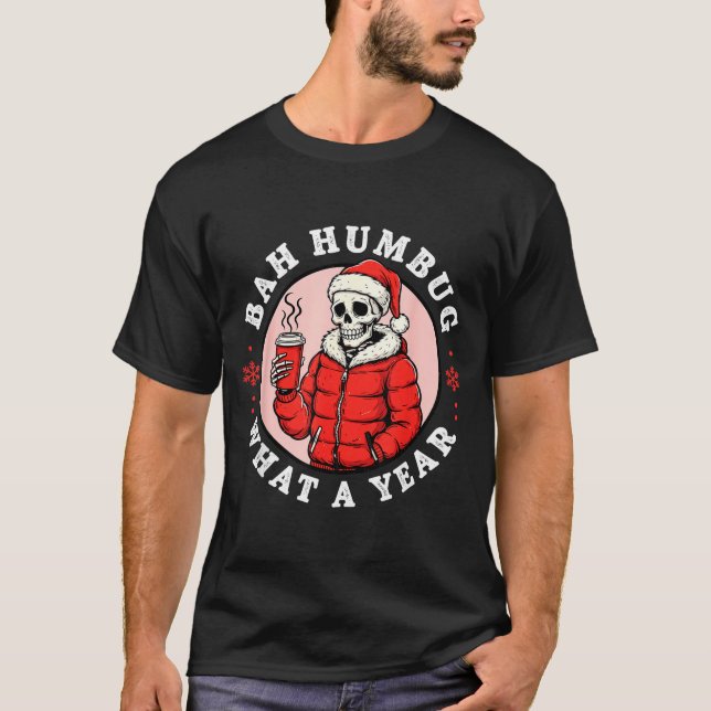 Camiseta Bah Humbug Skull Hat Santa's Candy Christmas Pajam (Frente)