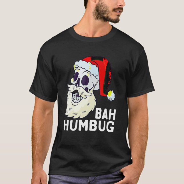 Camiseta Bah Humbug Skull Santa Hat Natal Engraçado Xmas Sk (Frente)