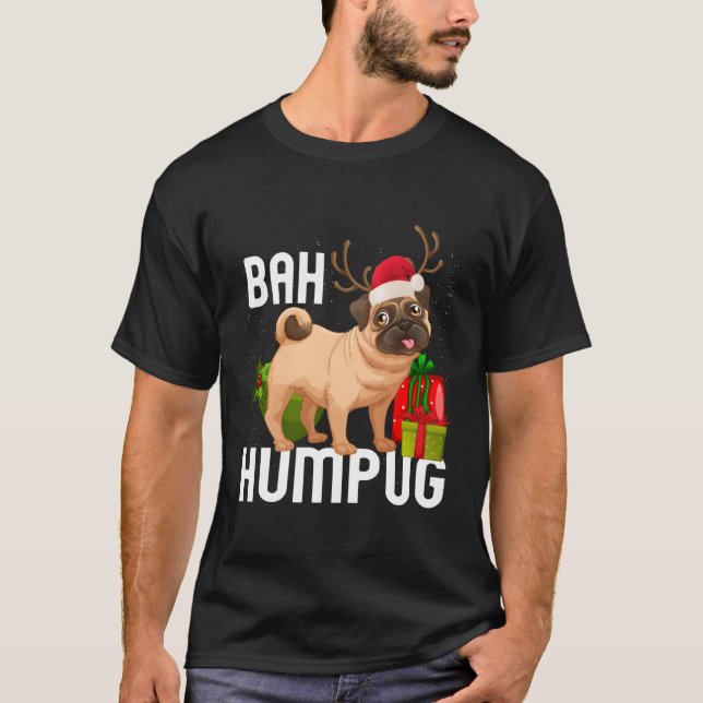 Camiseta Bah Humpug Puggle Xmas Hum Pug Bebê Oferece Cachor (Frente)