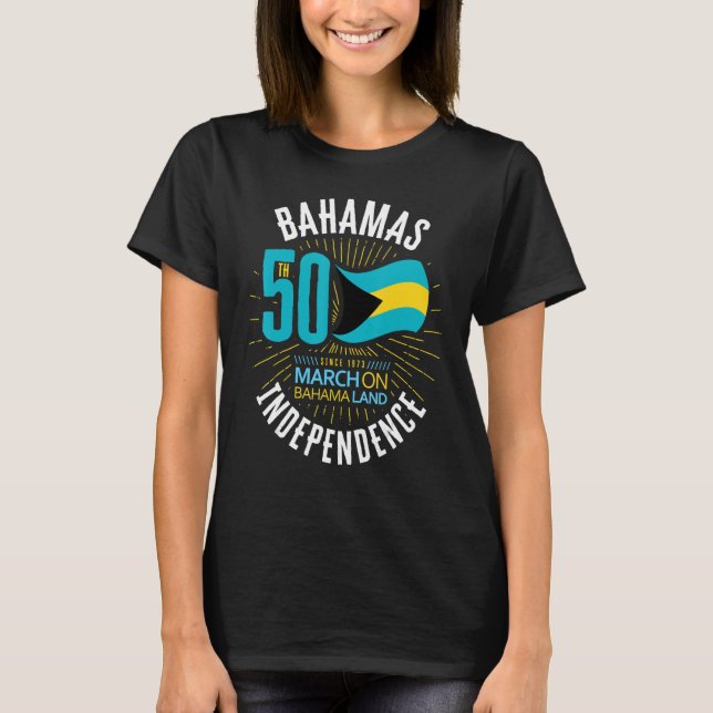 Camiseta Bahamas 50ª Independência Bandeira Bahamiana Nassa (Frente)